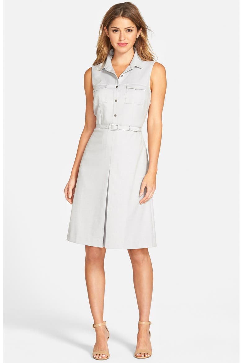 Belted Sleeveless Shirtdress, Main, color, LIGHT GREY PATTERN