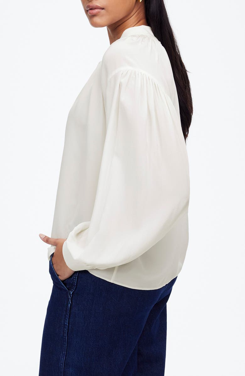 Madewell Shirred Long Sleeve Silk Top, Alternate, color, Winter White