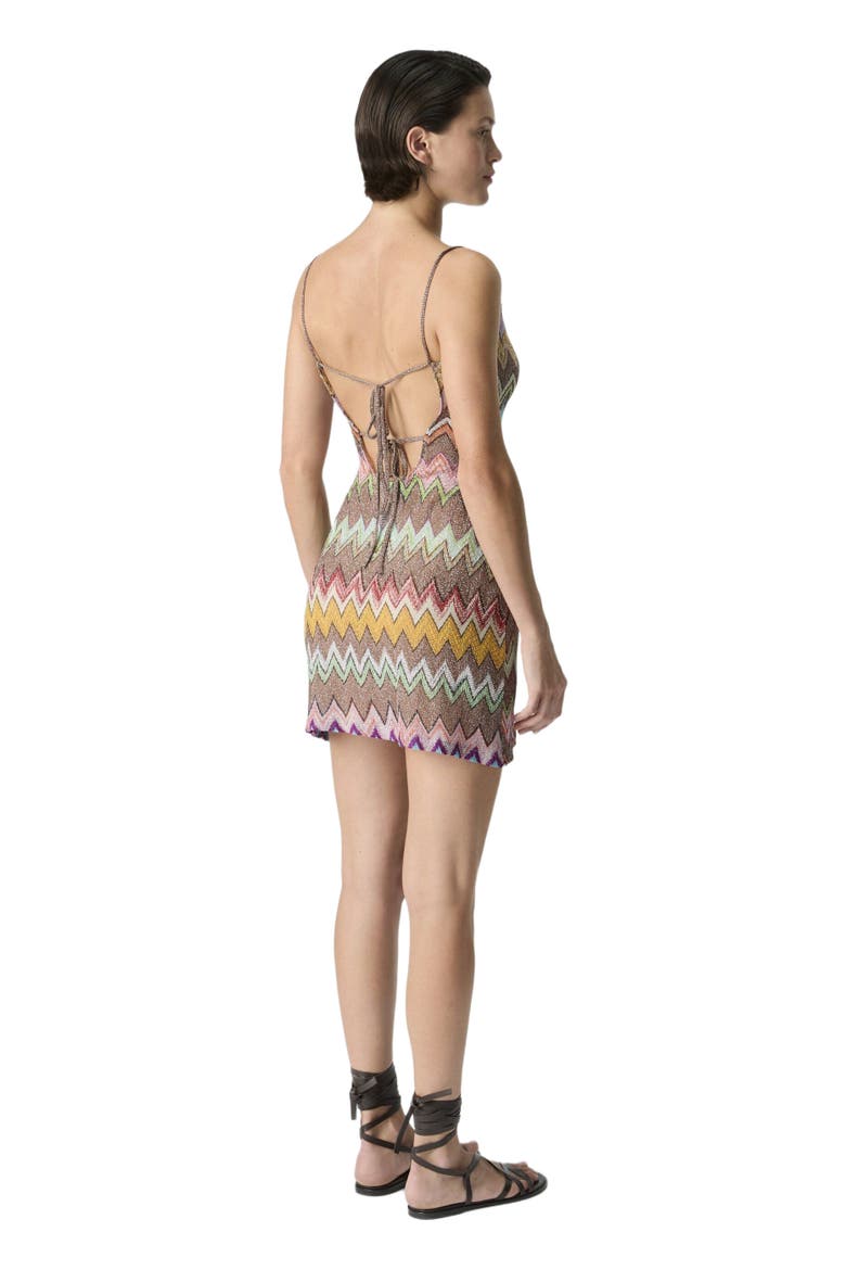 Mini Cover-up Dress In Lamé Viscose With Macro Zigzag Pattern, Alternate, color, Black & Multicoloured
