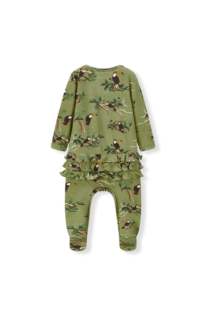 Milkbarn Cotton Stretch Ruffle Footed Romper, Alternate, color, Toucan