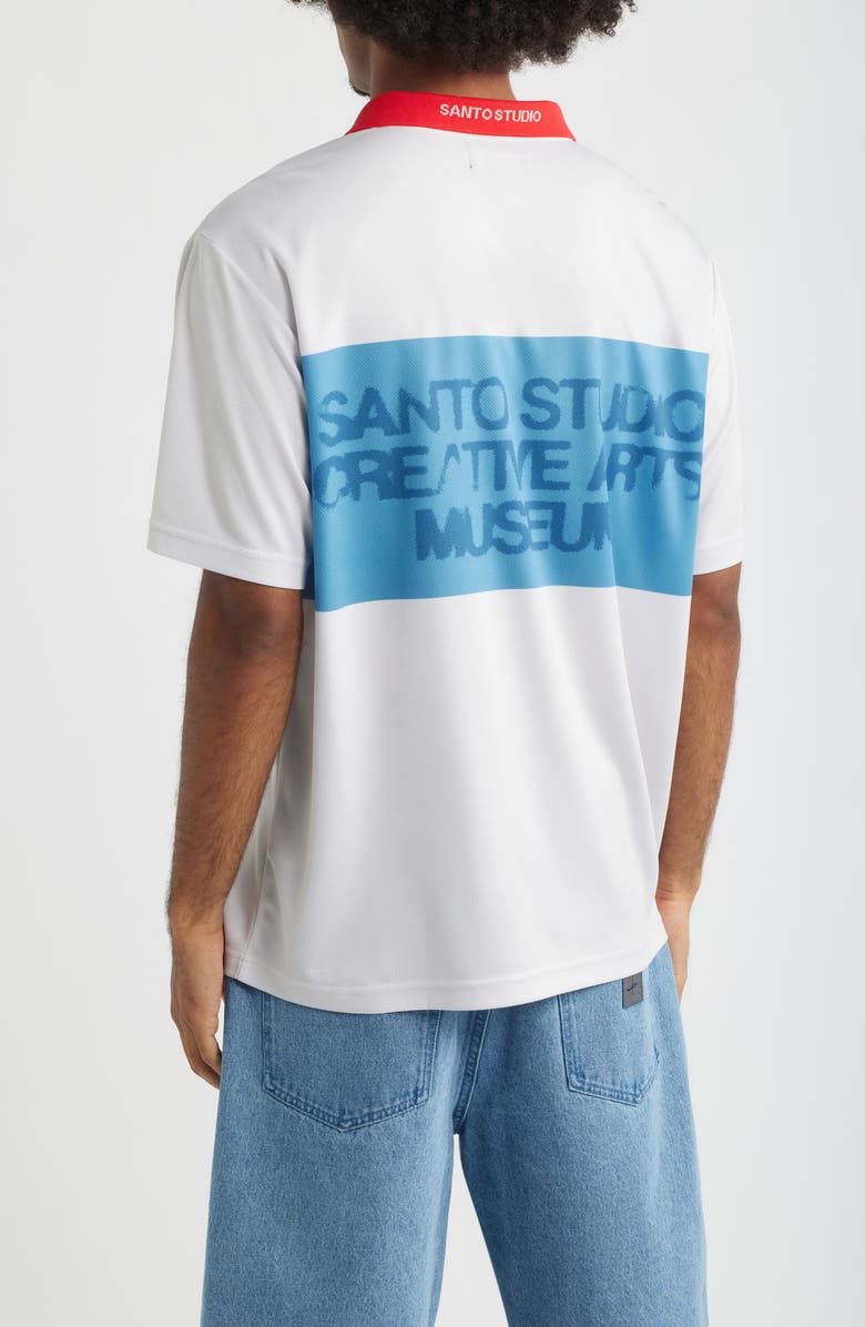 SANTO STUDIO Banded Sando Johnny Collar Short Sleeve Club Jersey, Alternate, color, Concrete White