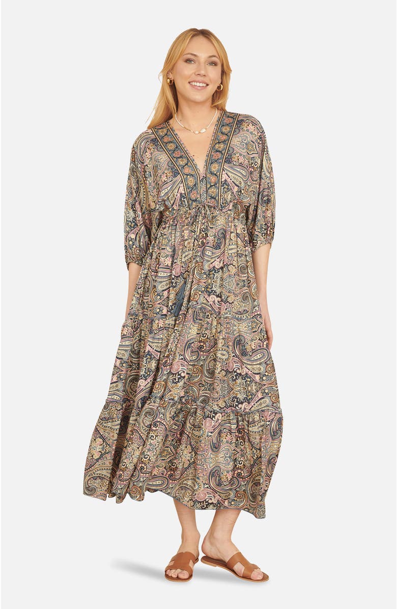 Yumi Paisley Print Midi Kimono Dress, Main, color, Multi
