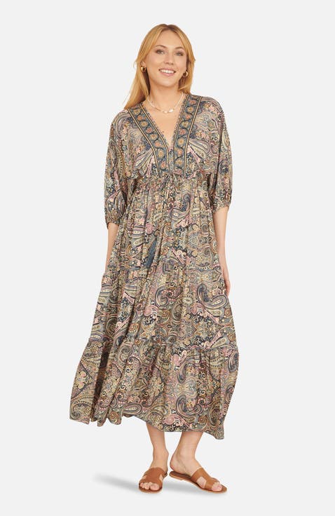 Paisley Print Midi Kimono Dress
