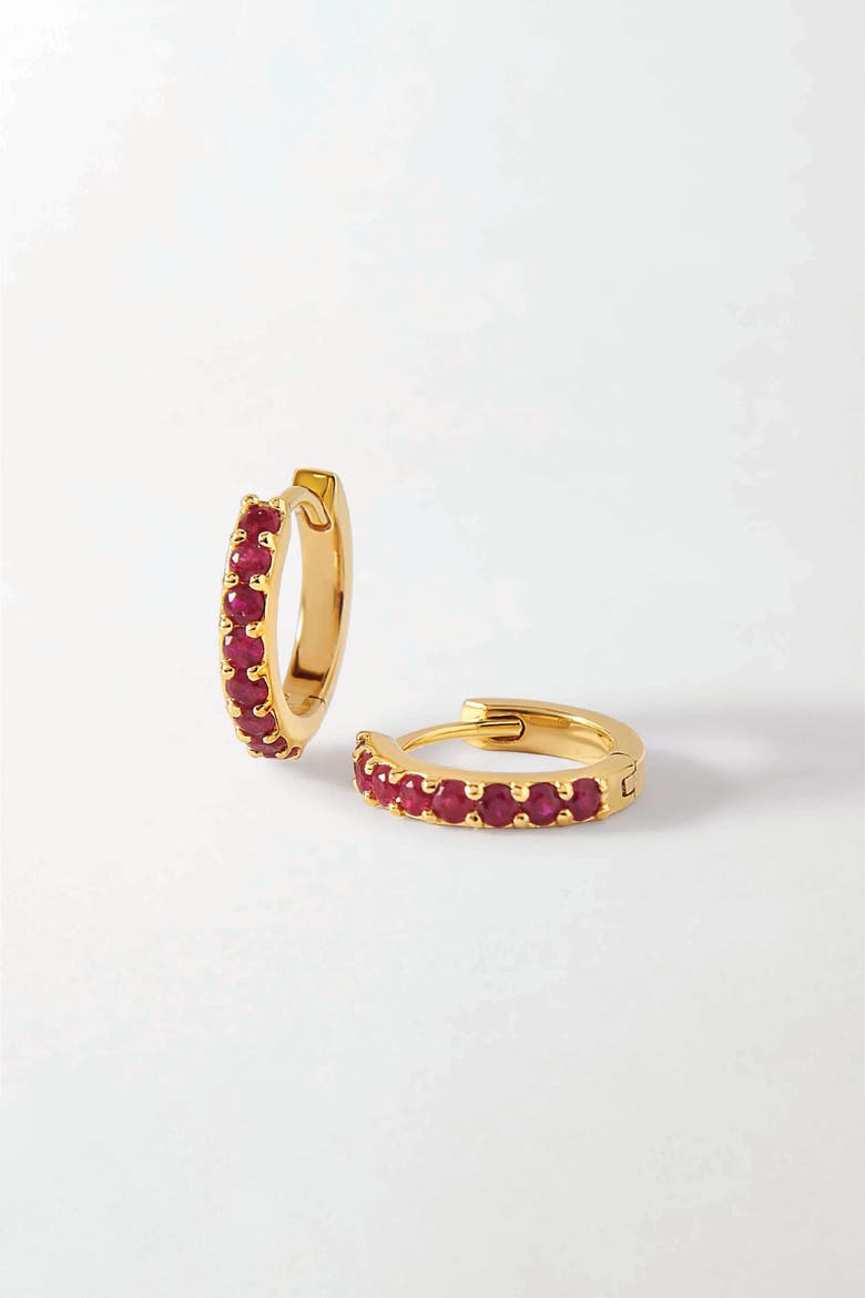 Ruby Pave Huggie Earrings, Main, color, Ruby