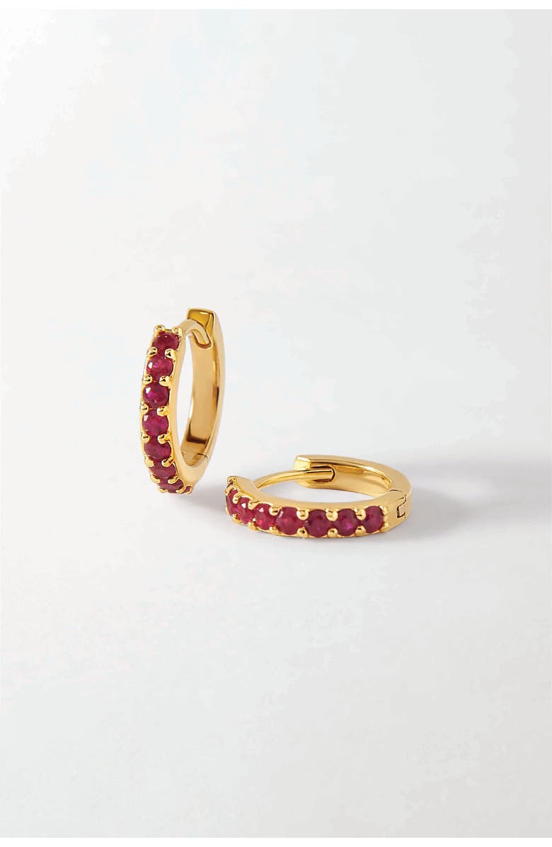 Edge of Ember Ruby Pave Huggie Earrings, Main, color, Ruby