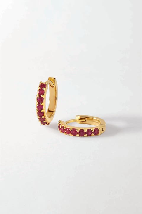 Ruby Pave Huggie Earrings