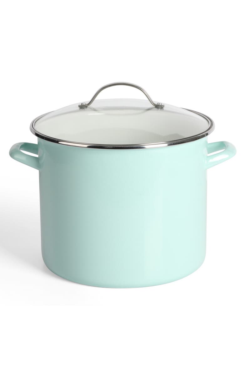 Thayer 12-Quart Enameled Steel Stock Pot with Metal Lid, Main, color, Martha Blue