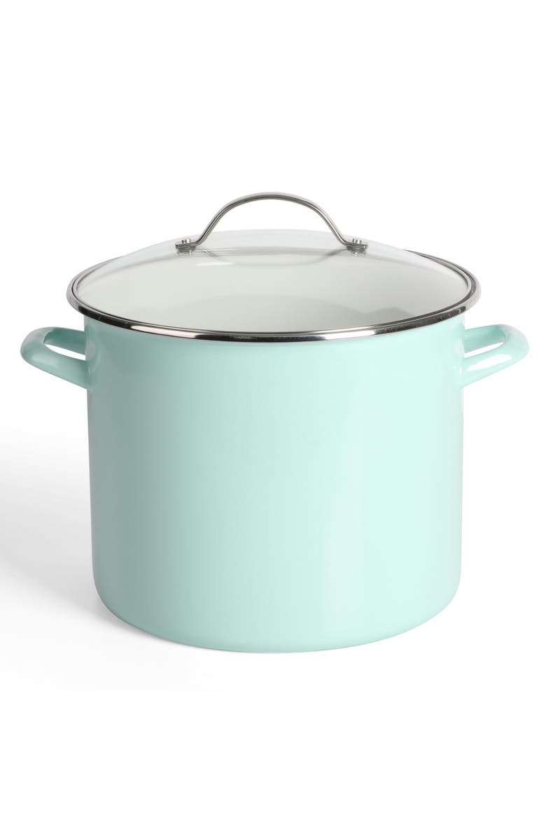 MARTHA STEWART Thayer 12-Quart Enameled Steel Stock Pot with Metal Lid, Main, color, Martha Blue