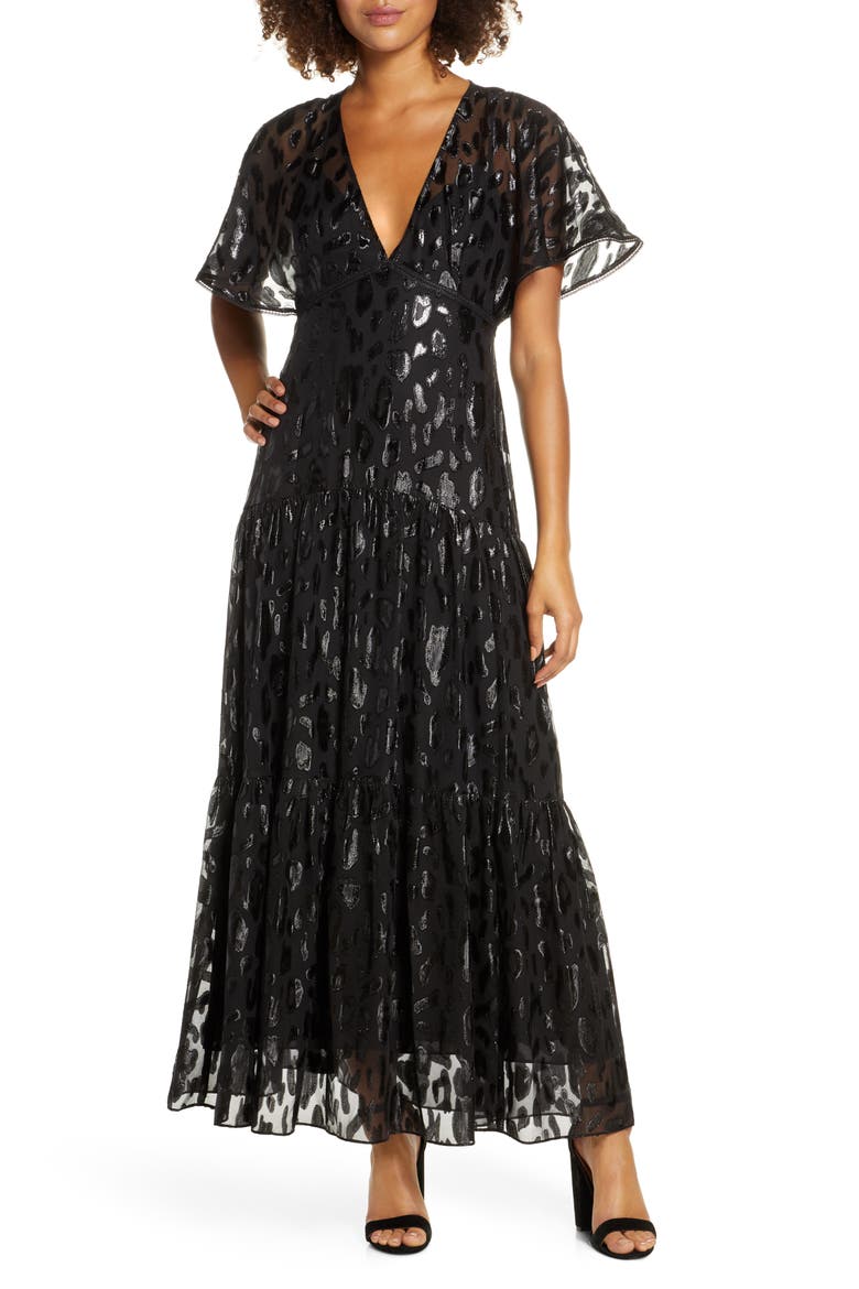 Animal Jacquard Maxi Dress, Main, color, BLACK