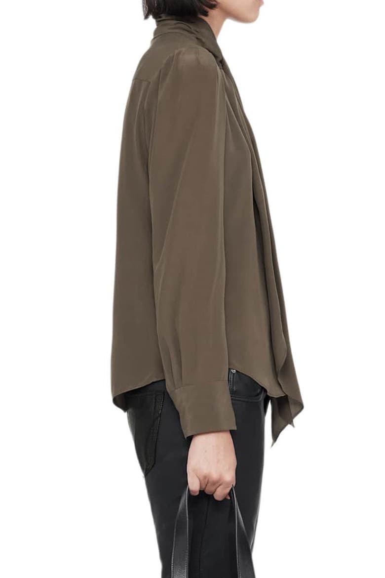 Iris Tie Neck Silk Shirt, Alternate, color, WASHED KHAKI