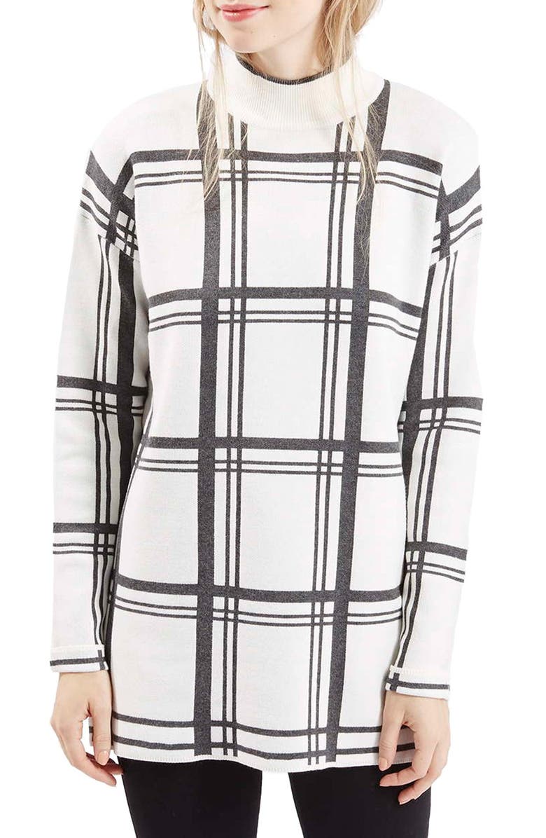 Topshop Jacquard Check Tunic Sweater, Main, color, 