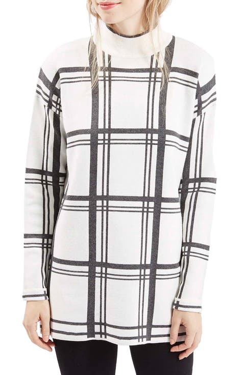 Jacquard Check Tunic Sweater