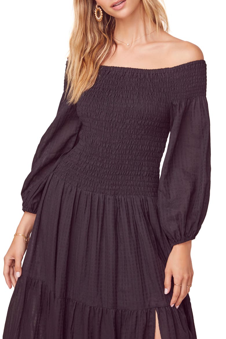 the Label Utopia Off the Shoulder Dress, Alternate, color, BLACK
