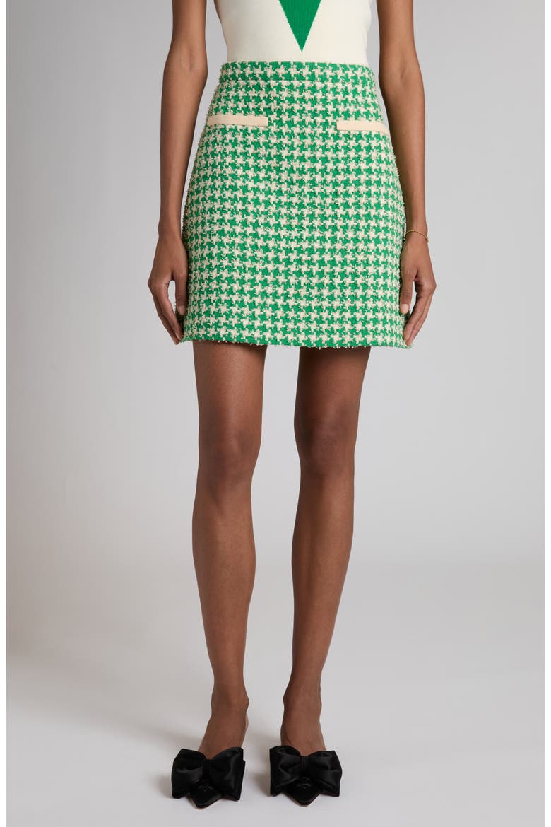 Houndstooth Cotton Blend Tweed Miniskirt, Main, color, GREEN