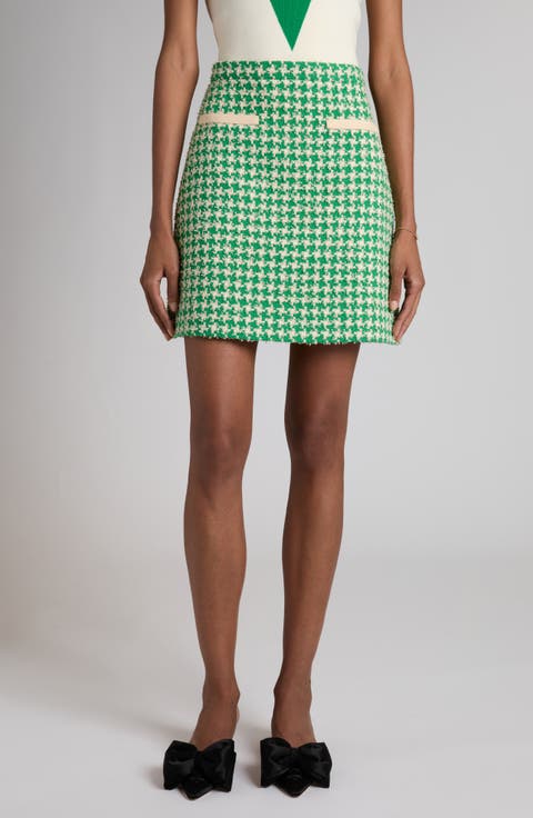 Houndstooth Cotton Blend Tweed Miniskirt