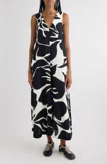 Dea Giant Floral Print Crepe Trapeze Dress