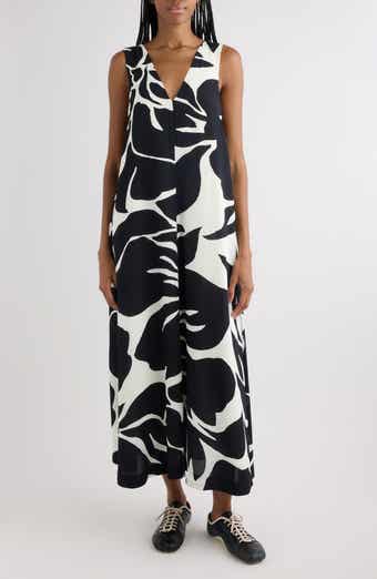 Dea Giant Floral Print Crepe Trapeze Dress