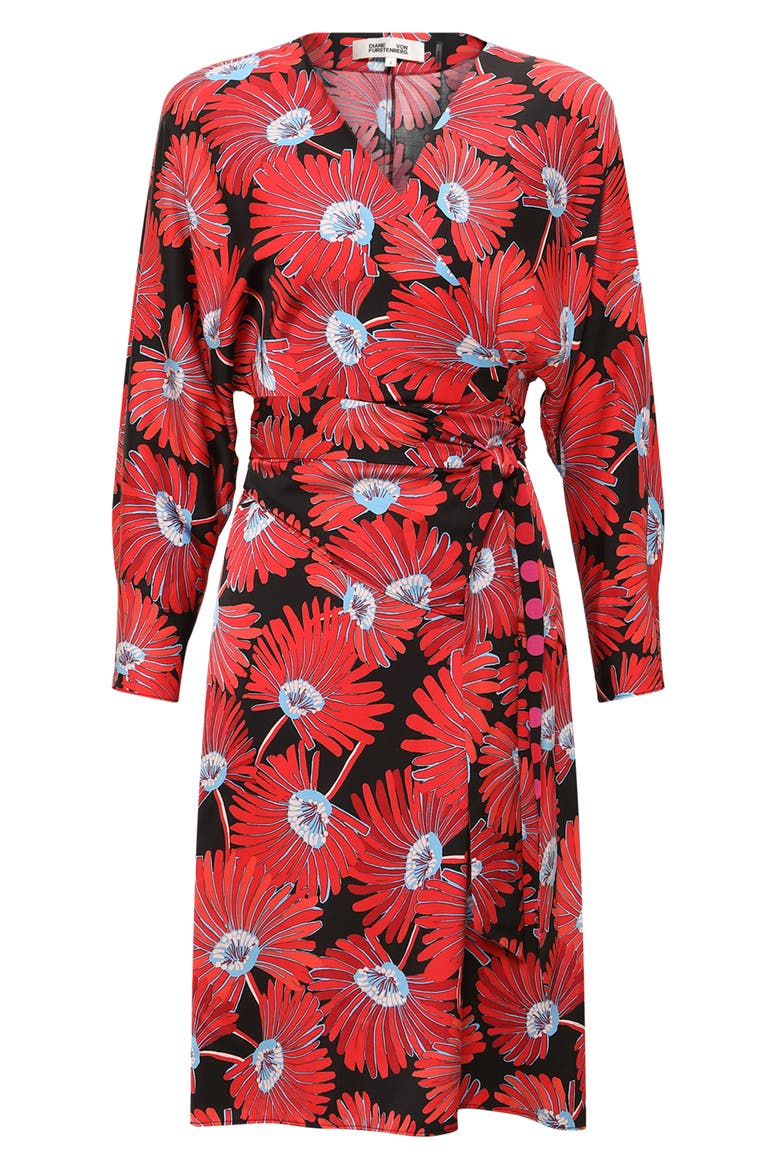 Mikah Long Sleeve Wrap Dress, Alternate, color, FEATHER FAN