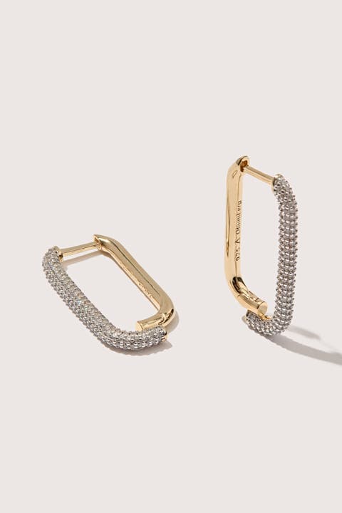 14kt Gold Vermeil Mosaic Pave Hoop Earrings