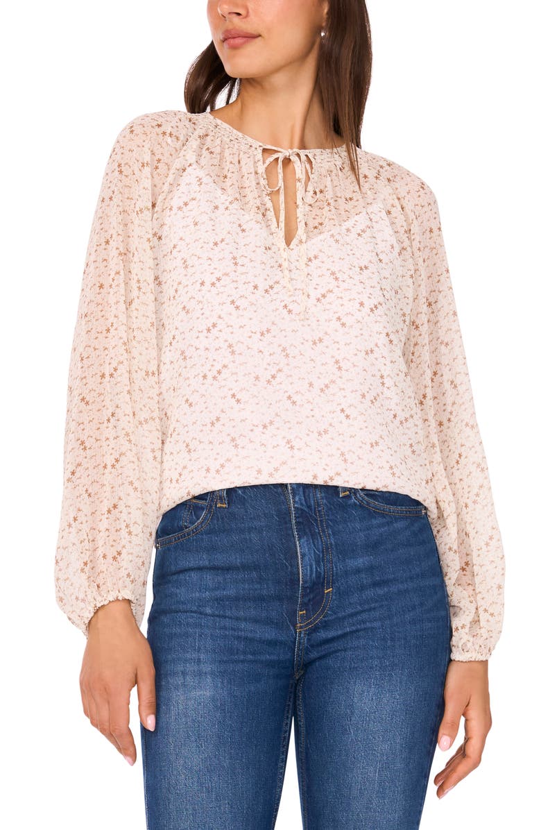 Vince Camuto Abstract Print Long Sleeve Top, Alternate, color, New Ivory