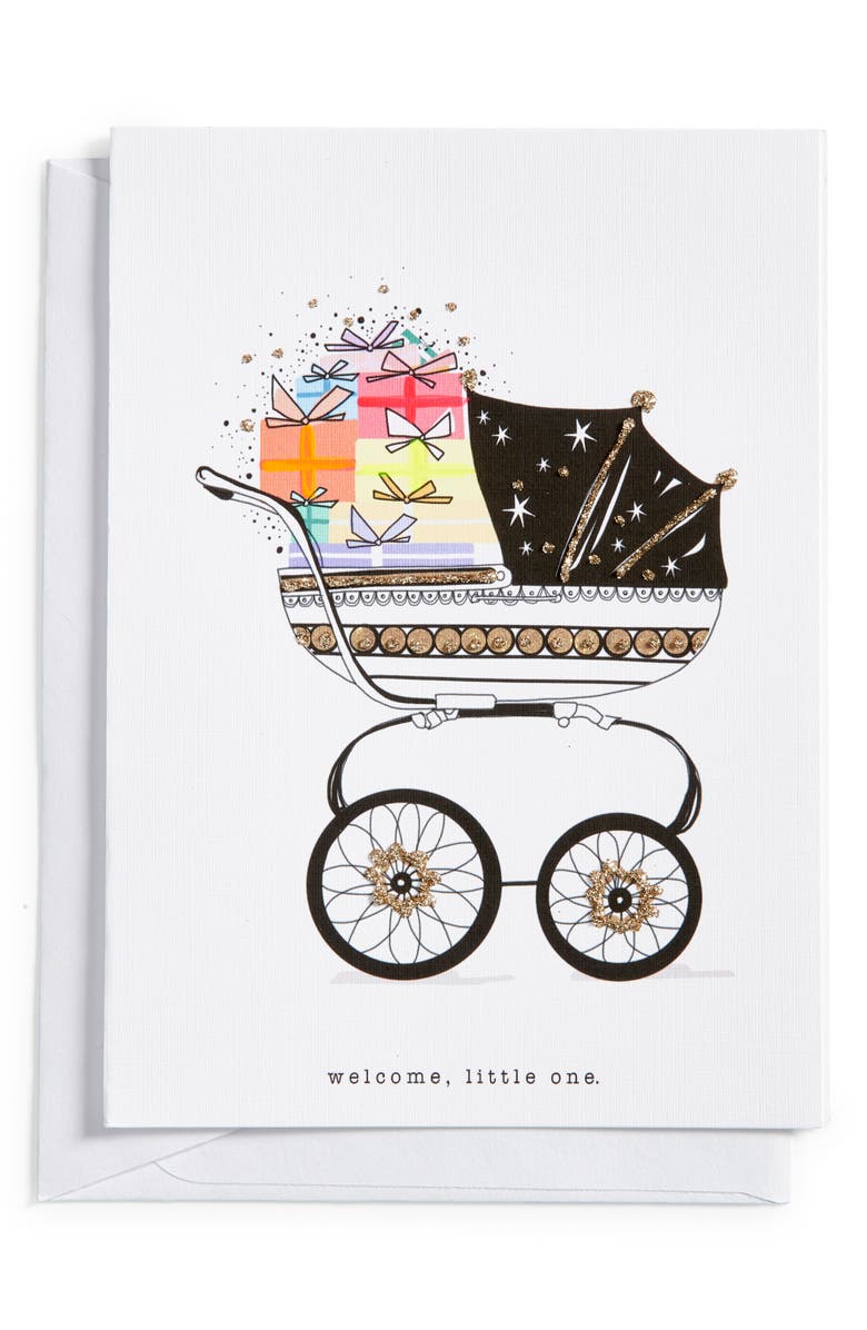 VERRIER HANDCRAFTED Welcome Little One Stroller Greeting Card, Main, color, Black White Multi