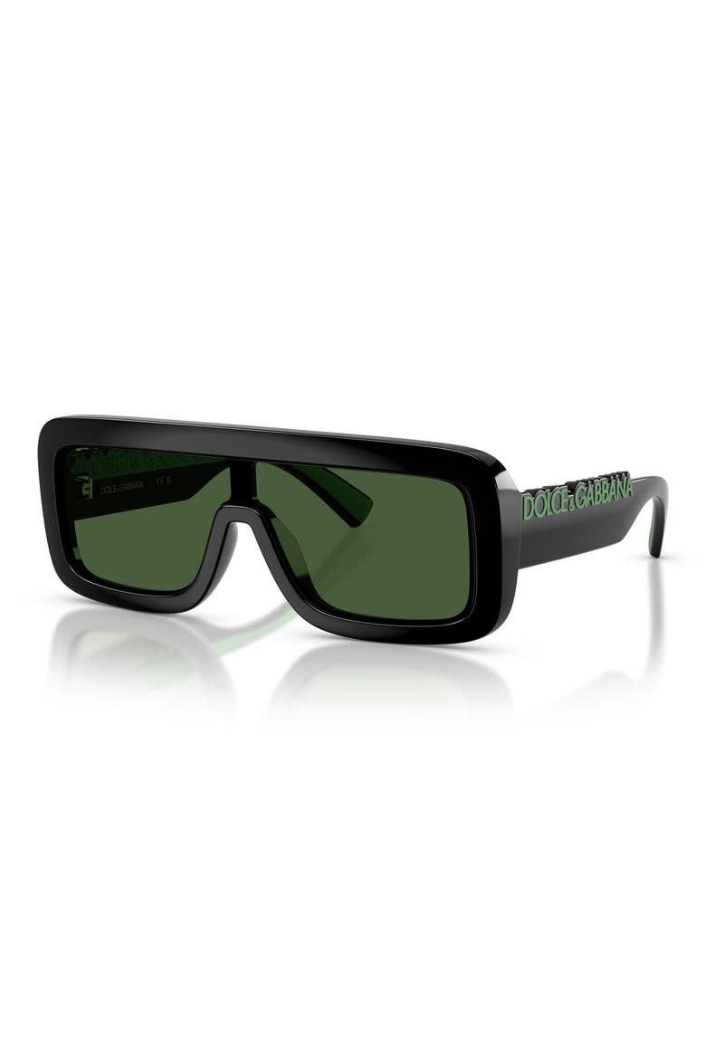 Kids' 118mm Rectangular Shield Sunglasses, Alternate, color, BLACK / DARK GREEN