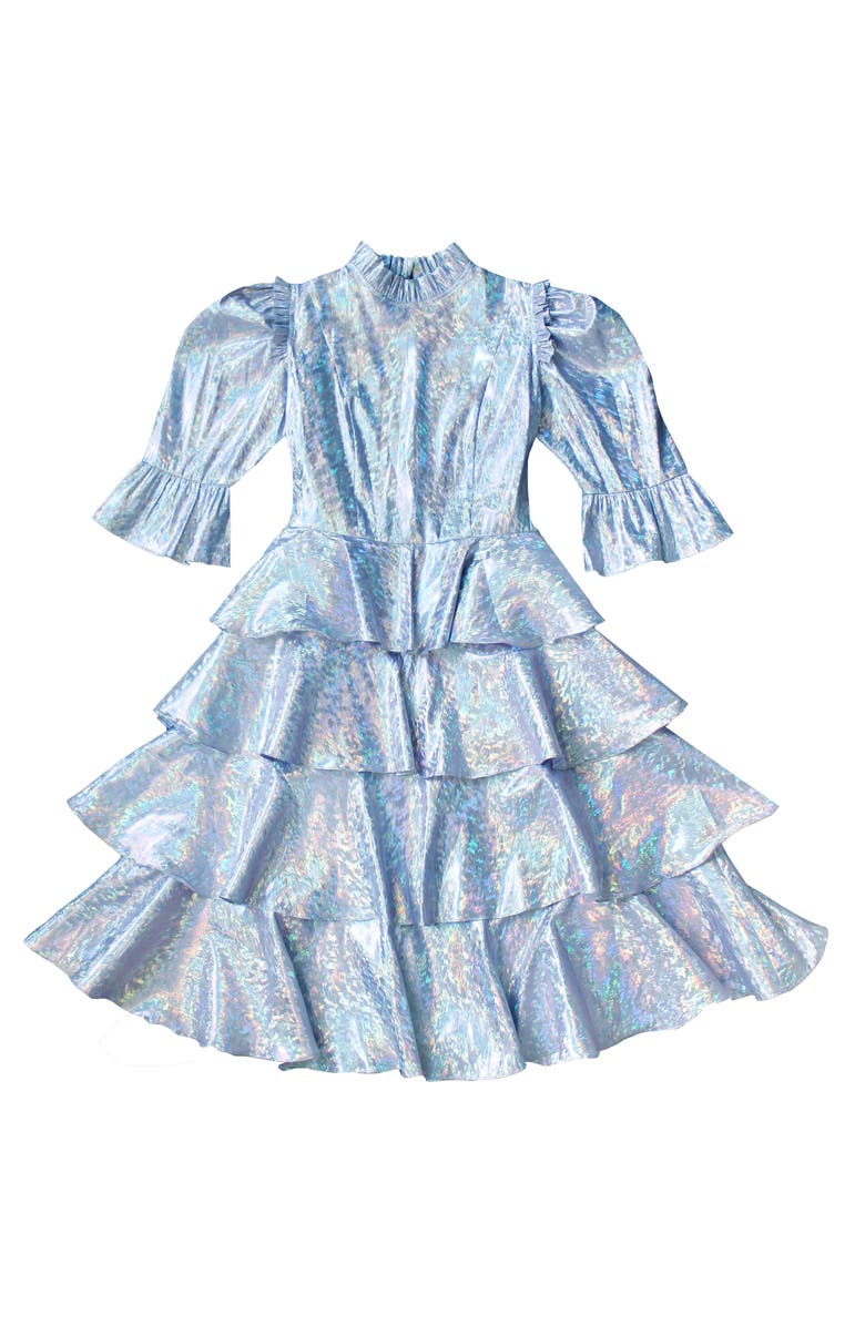 Batsheva Spring Confection Holographic Tiered Ruffle Dress, Main, color,