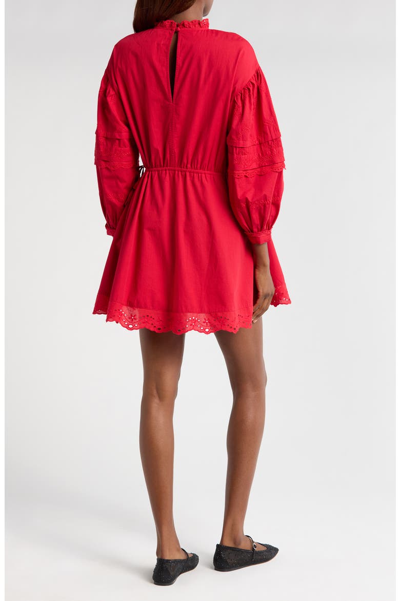 Clancy Lace & Eyelet Long Sleeve Organic Cotton Minidress, Alternate, color, RED