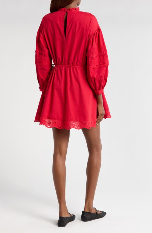 DAMSON MADDER DAMSON MADDER CLANCY LACE & EYELET LONG SLEEVE ORGANIC COTTON MINIDRESS