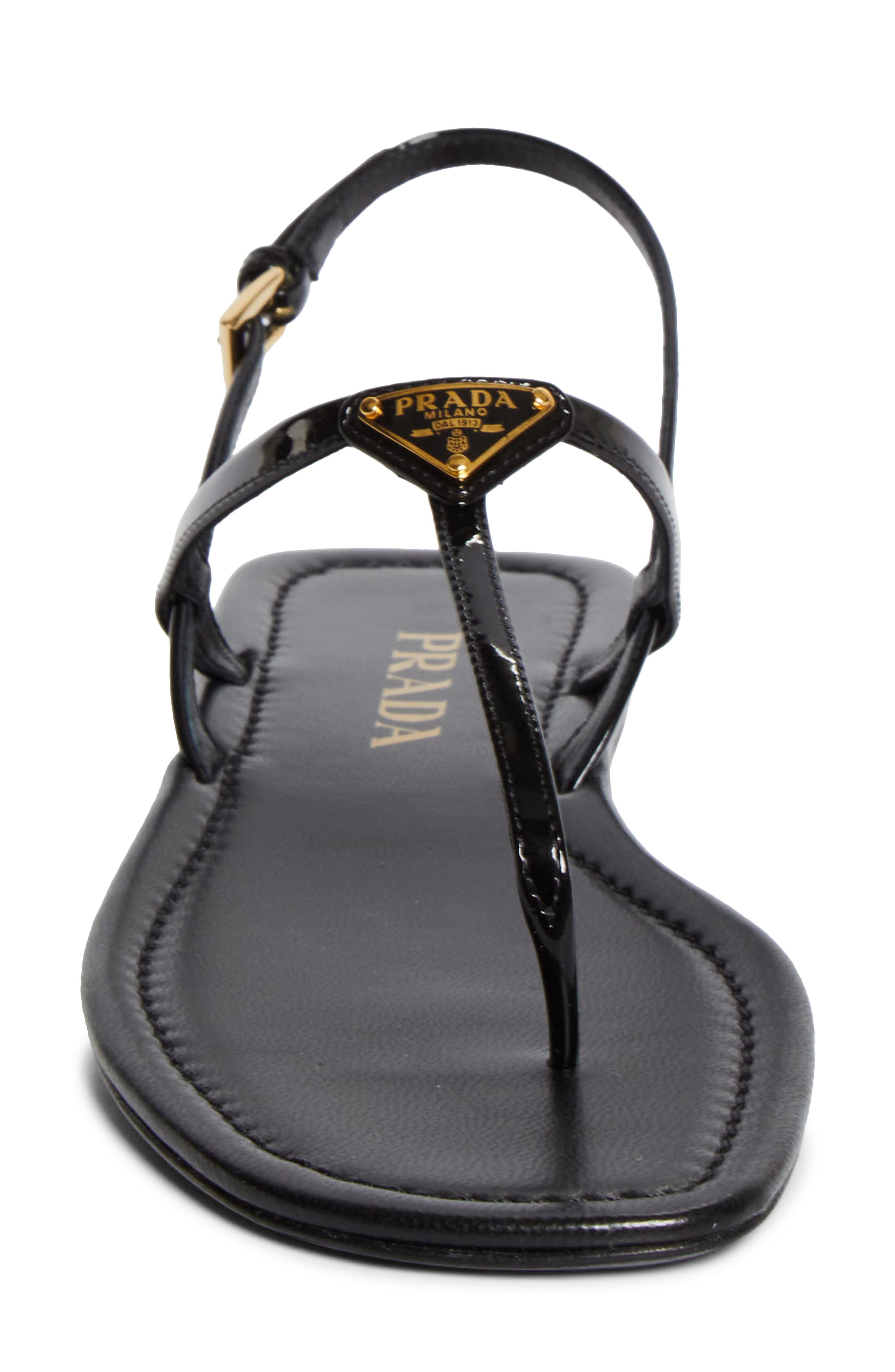 Prada Triangle Logo Sandal, Alternate, color, Nero