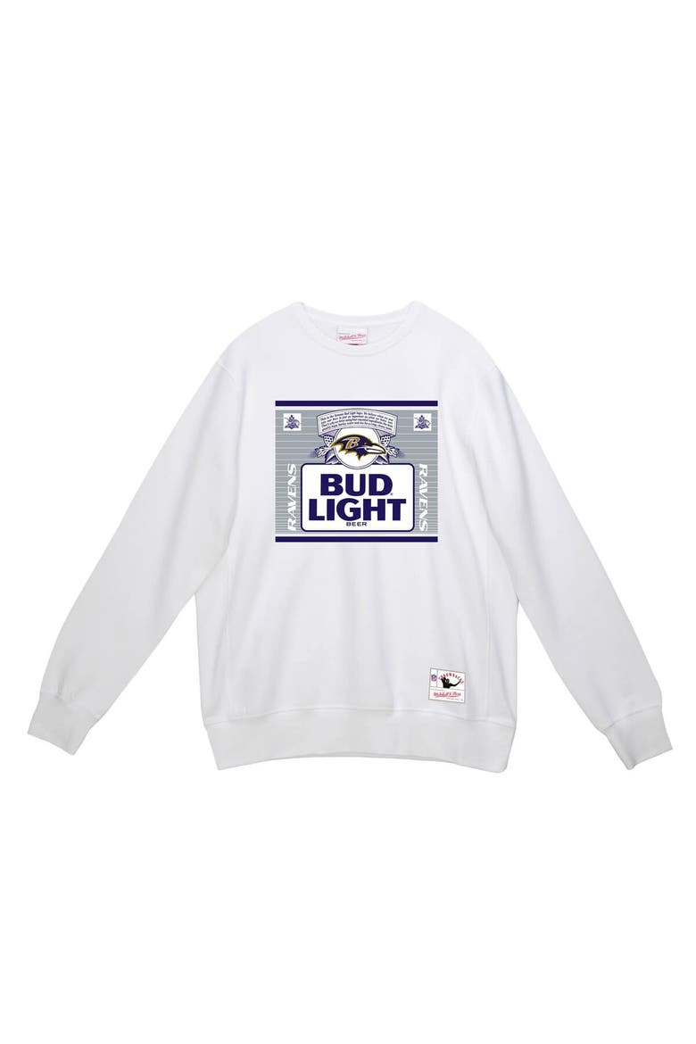 Men's Mitchell & Ness x Bud Light White Baltimore Ravens The Crest Pullover Sweatshirt, Alternate, color, White