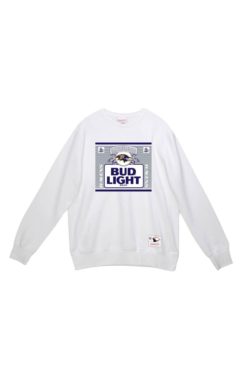 Mitchell & Ness Men's Mitchell & Ness x Bud Light White Baltimore Ravens The Crest Pullover Sweatshirt, Alternate, color, White