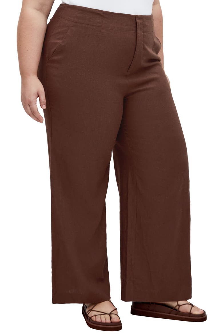 Viven Linen Blend Wide Leg Pants, Alternate, color, CHOCOLATE