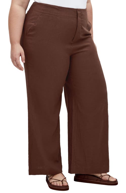 City Chic Viven Linen Blend Wide Leg Pants In Chocolate