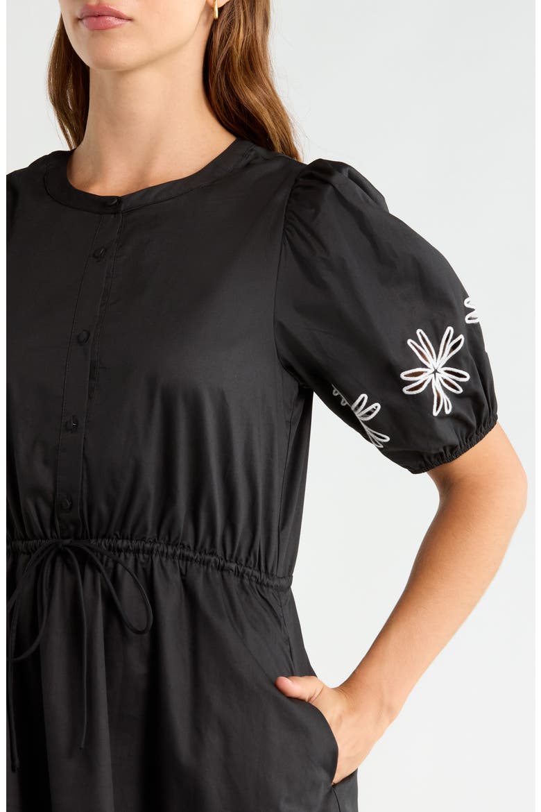 Luniar Floral Embroidery Cotton Dress, Alternate, color, BLACK-WHITE