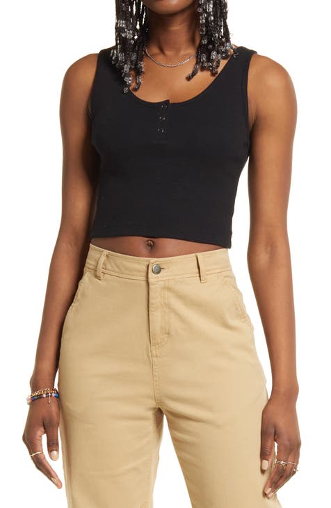 Cotton Blend Henley Crop Tank