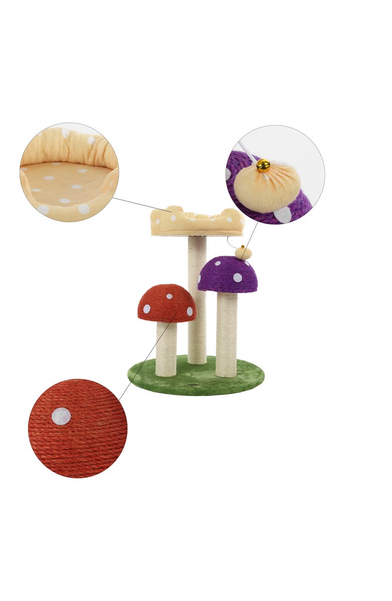 The Licker Store Pixie 22.5" 3-Tier Cottage Sisal Mushroom Cat Tree with Scratching Posts, Alternate, color, Multi