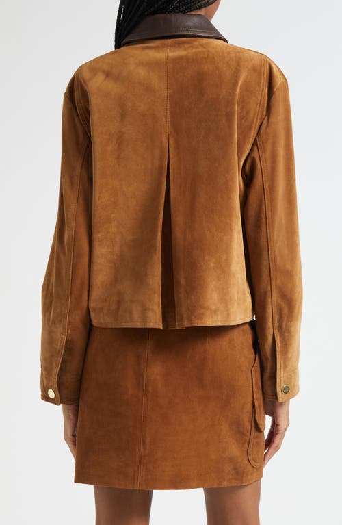Veronica Beard Walters Leather Cropped Barn Jacket Whisky In Brown