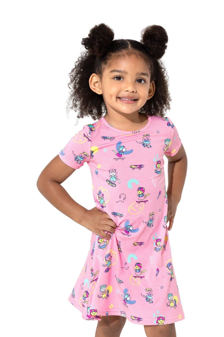 Kids' Skater Kitty Short Sleeve Dress, Alternate, color, Skater Kitty
