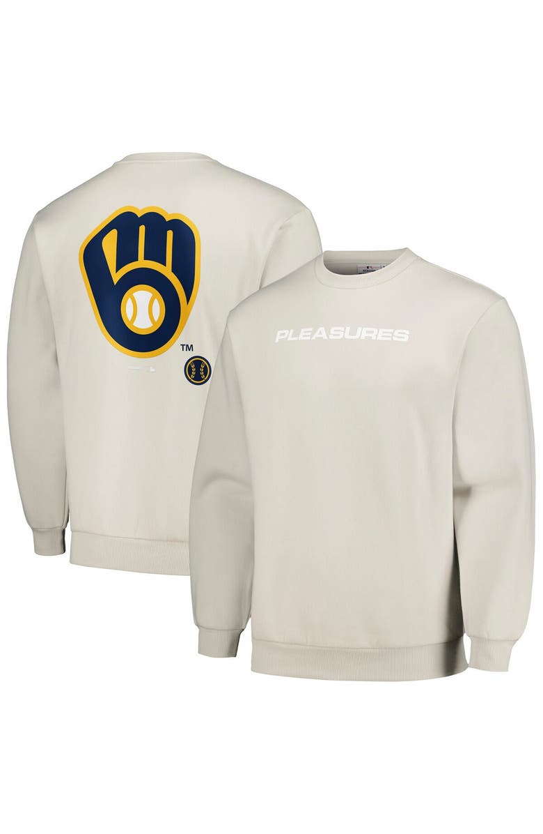 PLEASURES Men's PLEASURES Gray Milwaukee Brewers Ballpark Pullover Sweatshirt, Main, color, Gray
