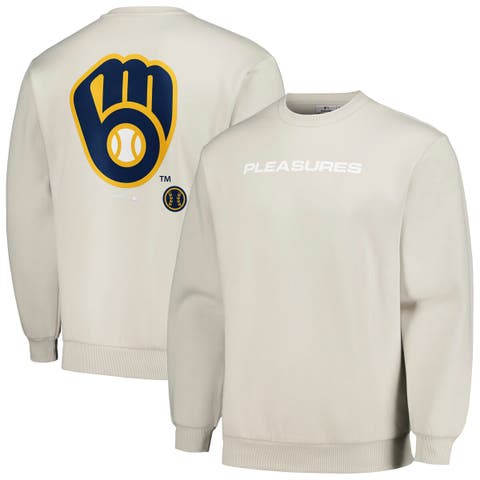 Men's PLEASURES Gray Milwaukee Brewers Ballpark Pullover Sweatshirt