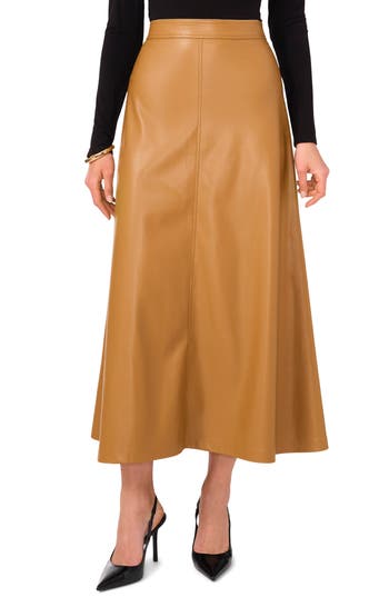 Vince Camuto Faux Leather A-line Skirt In Desert Camel