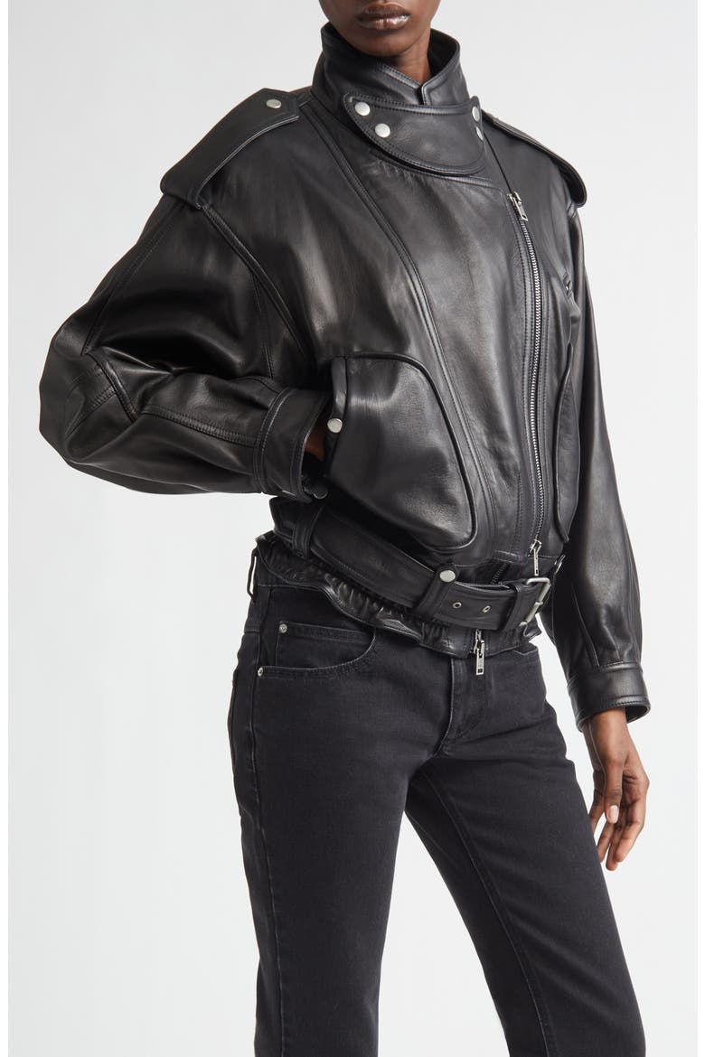 Farza Leather Motorcycle Jacket, Main, color, BLACK