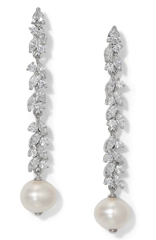 Nadri Sav Cubic Zirconia Cluster & Cultured Freshwater Pearl Linear Drop Earrings In Rhodium Plated In Rhodium