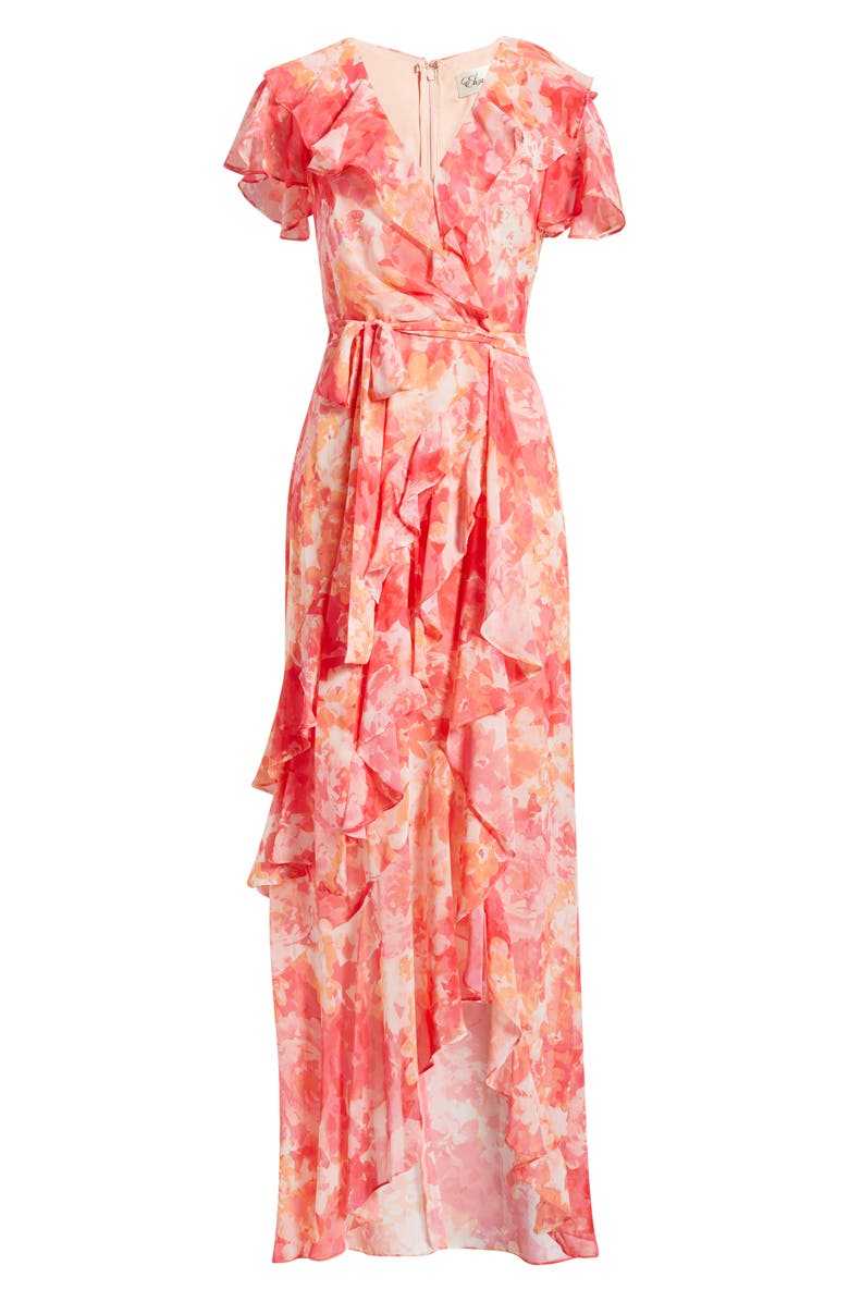 Eliza J Floral Asymmetric Ruffle Maxi Dress, Alternate, color, Pink Sorbe