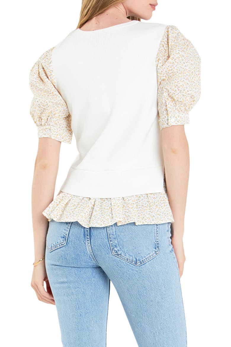Floral Mixed Media Top, Alternate, color, IVORY