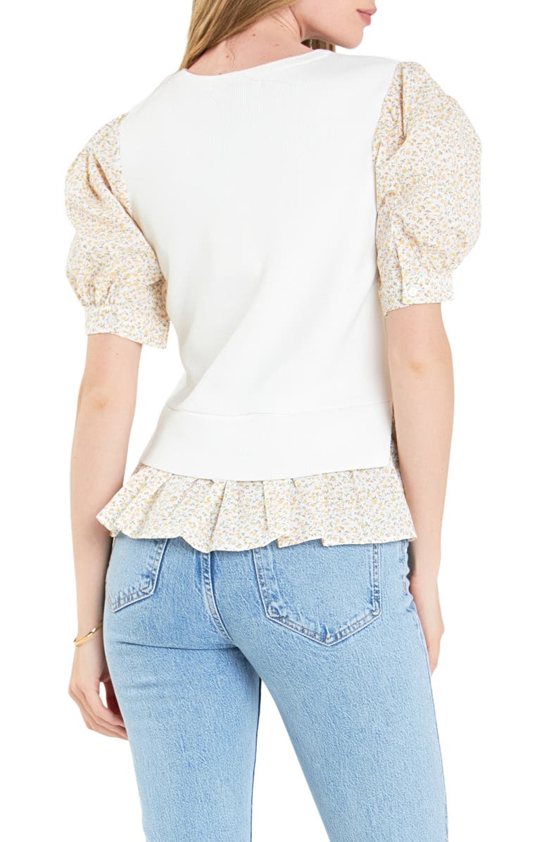 English Factory Floral Mixed Media Top, Alternate, color, Ivory