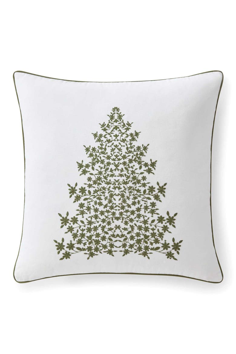 Holiday Tree Cotton Decorative Pillow, Main, color, WHITE/ SPRUCE