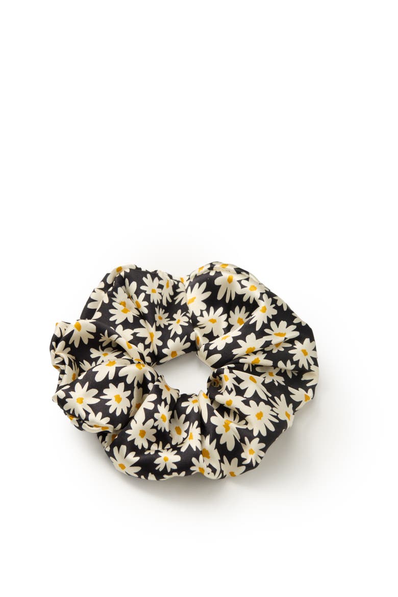 Daisy Silk Scrunchie, Alternate, color, Black