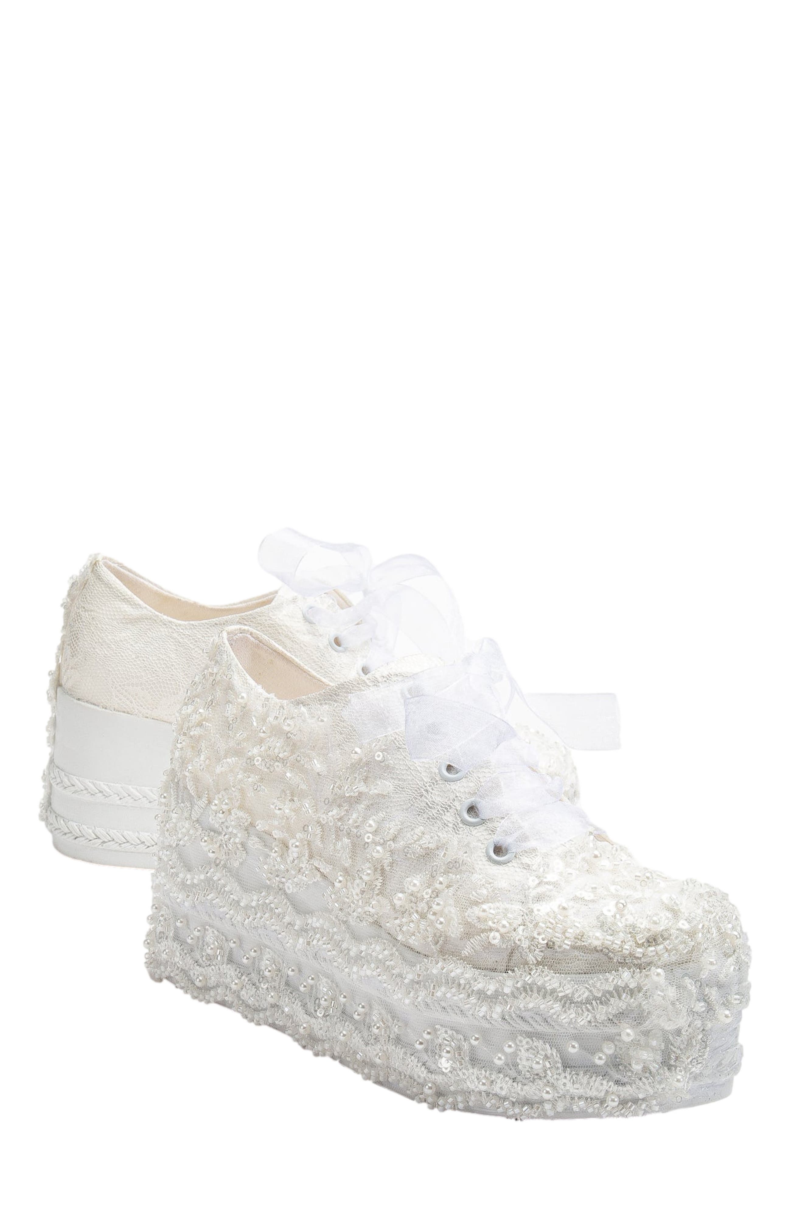Forever & Always Shoes Florette Lace Bridal Platform Sneakers, Alternate, color, Ivory